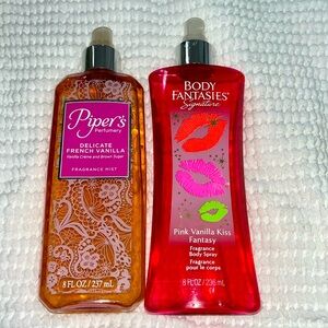 2 body sprays both 3/4 full. 1-body fantasies signature. 1-pipers perfume